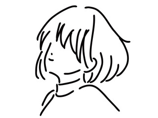 かわいい女性のシンプルな線画／手描きイラスト素材