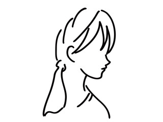 かわいい女性のシンプルな線画／手描きイラスト素材