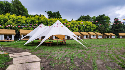 Tents in the campsite - Landscape of Nanhu Park, Changchun, China in summer