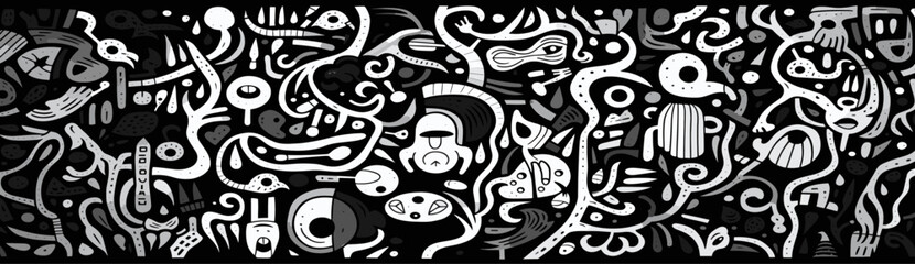 Fototapeta premium a geometric pattern with black and white swirls, minimalist strokes, web-based art, printmaking