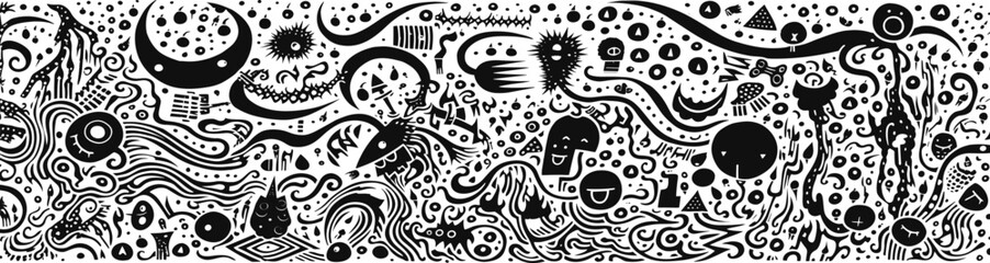 a geometric pattern with black and white swirls, minimalist strokes, web-based art, printmaking