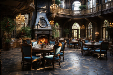 Fototapeta na wymiar dining room in castle grand 