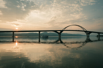 Lake Champlain Bridge at sunset, Crown Point, New York