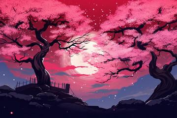japanese style background, cherry blossom tree pink color