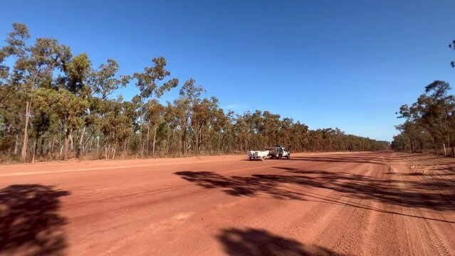 Car and boat drive on Peninsula Development Road DPR, the main transport link within Cape York and Australian mainland. 