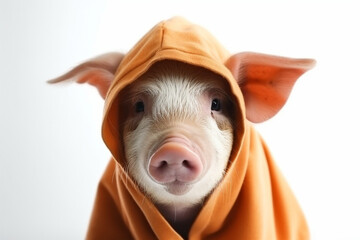 a cute pig wearing a rain outer