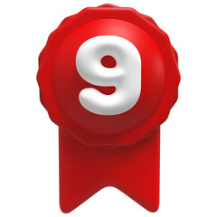 3d number 9 badge red render
