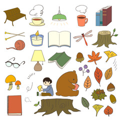 秋の季節にまつわる手描きイラストセット ©  Mercer