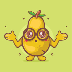 funny pear fruit character mascot with confused gesture isolated cartoon in flat style design