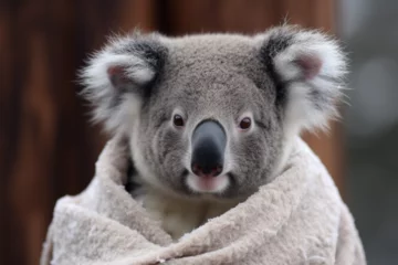 Raamstickers a koala wearing a winter scarf © imur