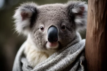 Fotobehang a koala wearing a winter scarf © imur