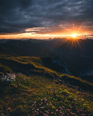 sunset in the mountains at Eisenerzer Reichenstein in Austria