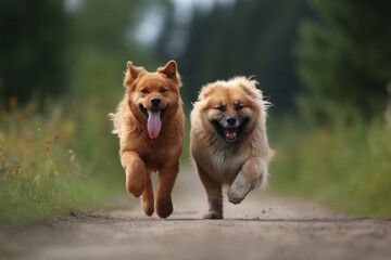 Fototapeta na wymiar dog and cat running together