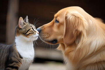 dog and cat kissing