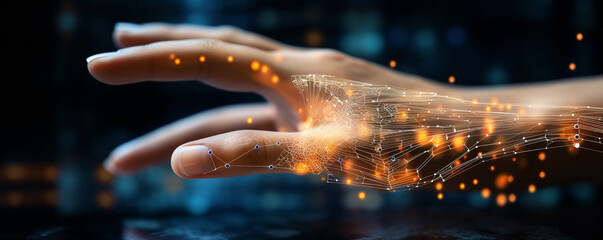 A person using a digital keyboard - technology theme