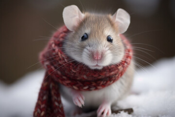 a mouse wearing a winter scarf