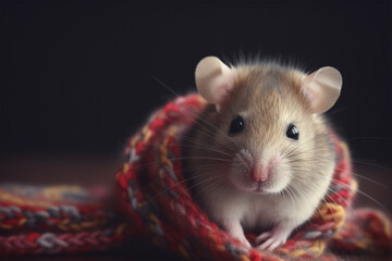 a mouse wearing a winter scarf