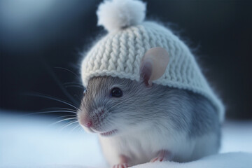 a hamster wearing a snow cap