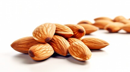 Raw Almonds on a White Background