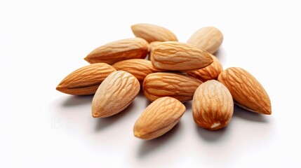 Raw Almonds on a White Background