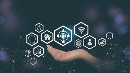 Businessman Using Global Internet Technology Connect Chatgpt Chat With AI Artificial Intelligence Use the command prompt to create something. future technology ..