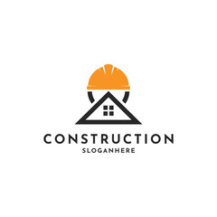 Construction worker home logo design concept creative idea