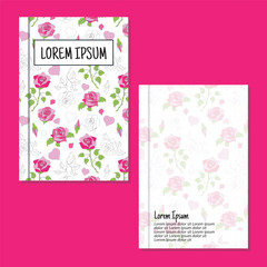 Cover page templates. rose flowers and leaves pattern layouts. Applicable for notebooks and journals, planners, brochures, books, catalogs etc. Repeat patterns and masks used, able to resize.