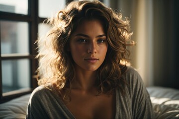 portrait of beautiful woman in the morning at home