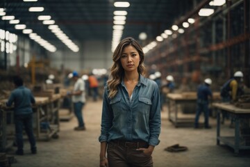 Fototapeta premium young woman in industrial factory