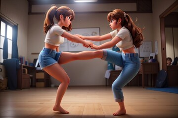 Fototapeta premium two women fighting in a boxing training