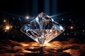 Photo of a sparkling diamond shining against a dark backdrop with vibrant lights created with Generative AI technology