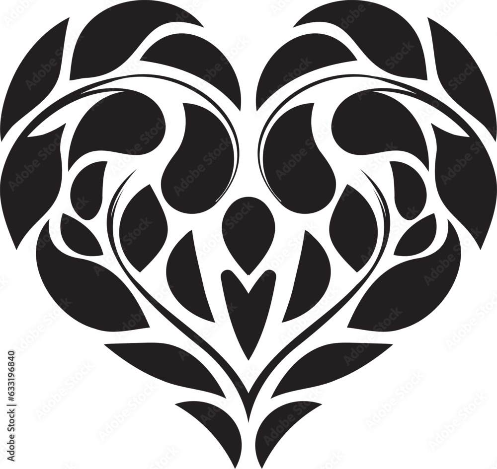 Wall mural Black heart tails with leaves vector design, tattoo design of heart for home decor