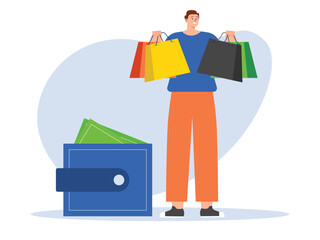 Obraz na płótnie Canvas Shopping flat vector illustration. Online shopping, e-commerce, payment, delivery, order concept.
