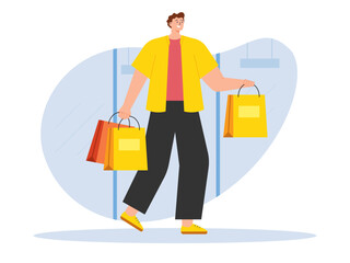Obraz na płótnie Canvas Shopping flat vector illustration. Online shopping, e-commerce, payment, delivery, order concept.
