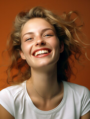 Caucasian Woman Smiling with Perfect Teeth. Dentist Concept