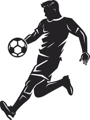 Silhouette of a soccer player kicking ball isolated on a white background, soccer player silhouette