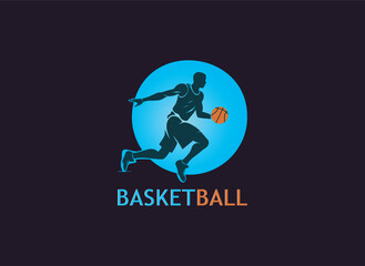 Basketball player logotype on dark background, Basketball theme vector