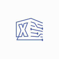X Letter Tech Electric Circuit cube block Logo Outline Vector Icon Illustration