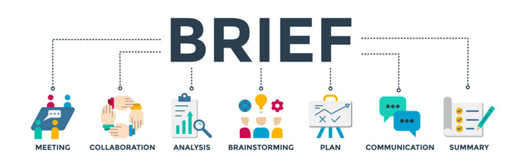Brief banner web icon vector illustration concept for a briefing of business plan with an icon of meeting, collaboration, analysis, brainstorming, plan, communication, and summary