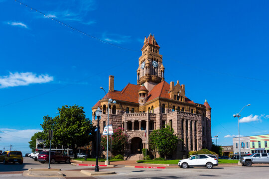 The Wise County Courthouse in Decatur, Texas. Romanesque Revival structure, was added to the National Register of Historic Places of US