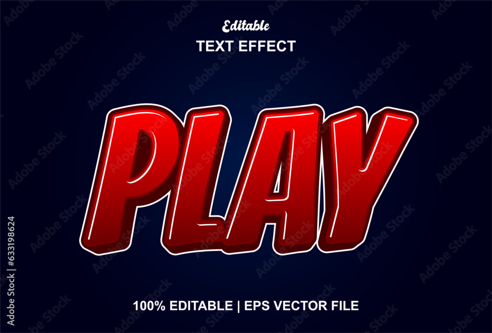 Poster play text effect with red color graphic style editable