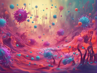 Colorful Luquid virus background with Generative AI.