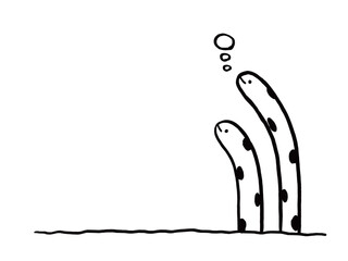 かわいいモノクロのチンアナゴのフレーム／手描きイラスト素材