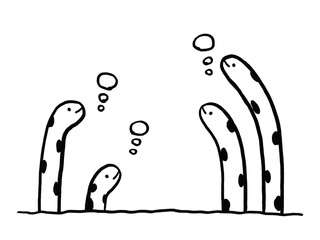 かわいいモノクロのチンアナゴ／手描きイラスト素材