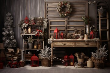 Fototapeta na wymiar Photo of a festive room adorned with a multitude of Christmas decorations created with Generative AI technology