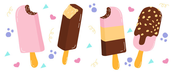 Ice cream set illustration. Hand drawn style vector 