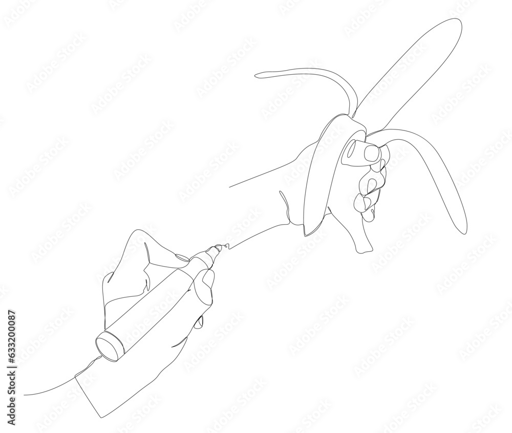 Poster one continuous line of banana with felt tip pen. thin line illustration food vector concept. contour