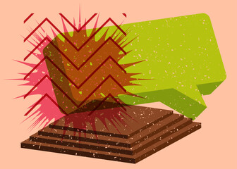 Colorful geometric shapes with speech bubble. Object in trendy riso graph design. Geometry elements abstract risograph print texture style.