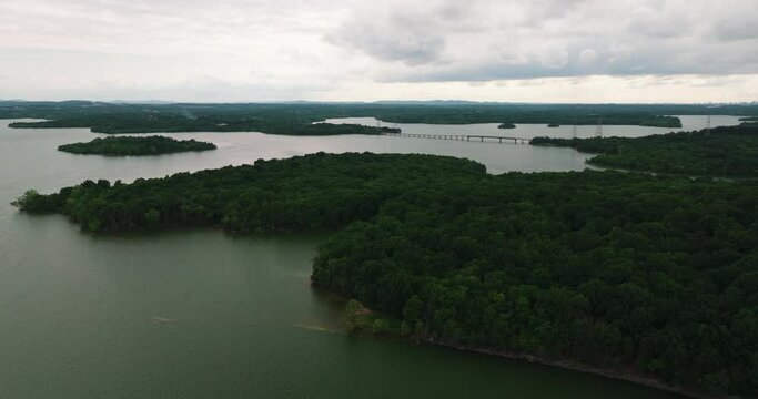 Wonderful aerial drone view of Percy Priest lake in Tennessee state, dolly in
