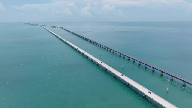 Overhead view of the Seven Mile Bridge in the Florida Keys